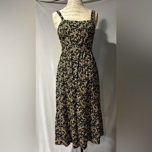 Ten Sixty Sherman Black and Cream Floral Midi Dress